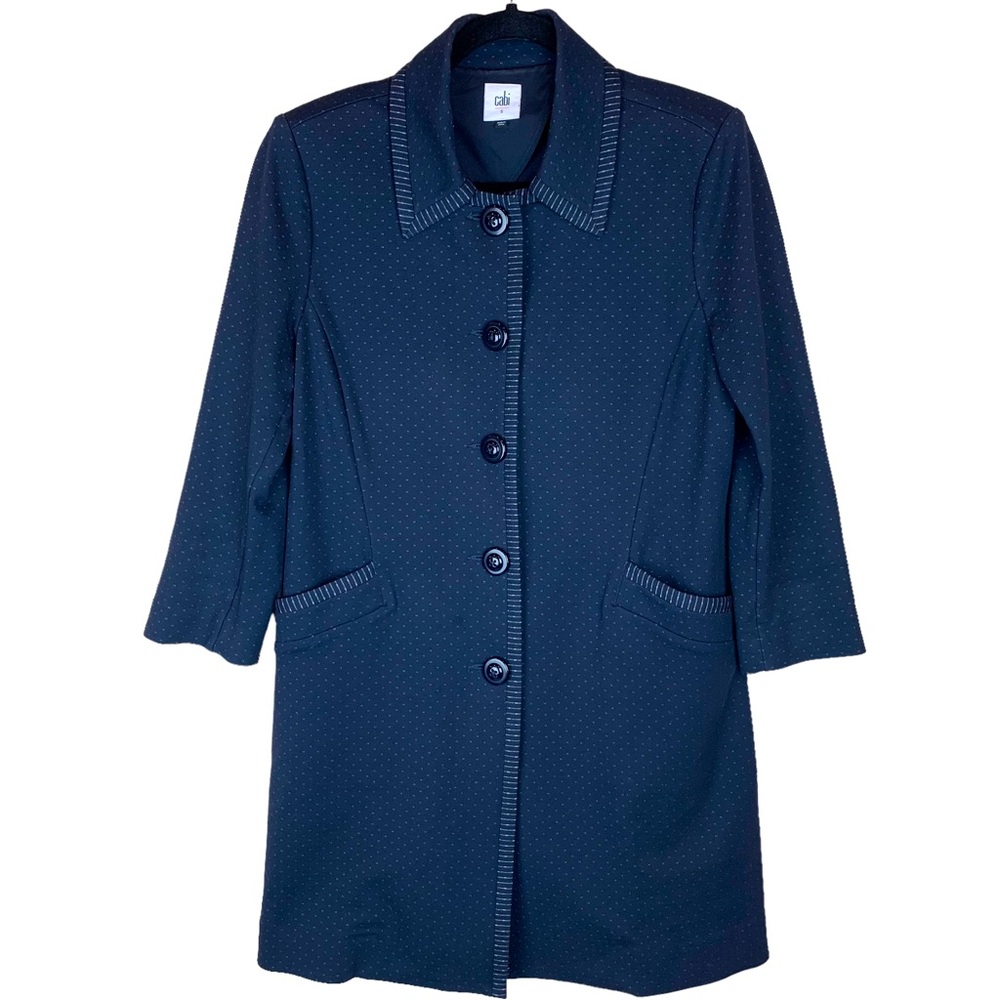 CAbi Carriage Jacket Button Ponte Long Classic Navy Blue Dotted Style 5658